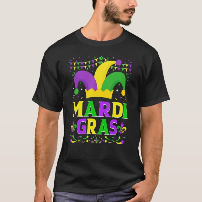 Camiseta Mardi Gras Hat  Mardi Gras Beads Bling Costume 1 (Frente)