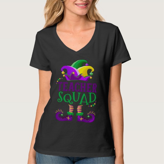 Camiseta Mardi Gras Hat Teacher Squad  School Elf (Frente)