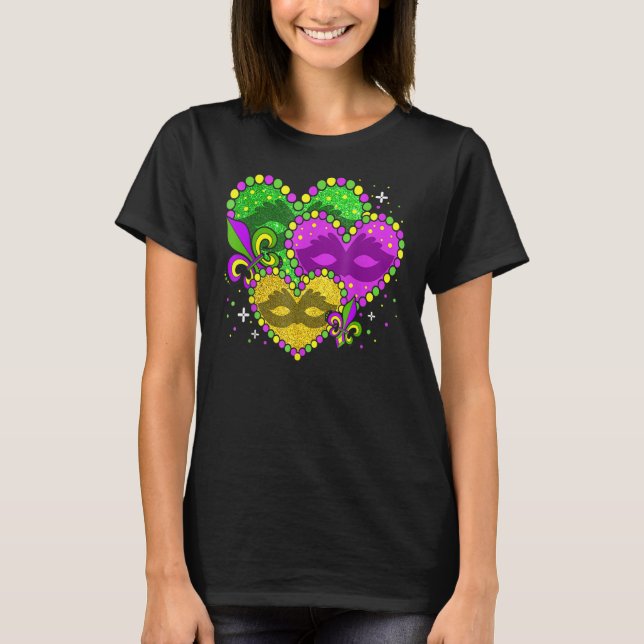 Camiseta Mardi Gras Heart Fleur De Lys - Símbolo Funny Mard (Frente)
