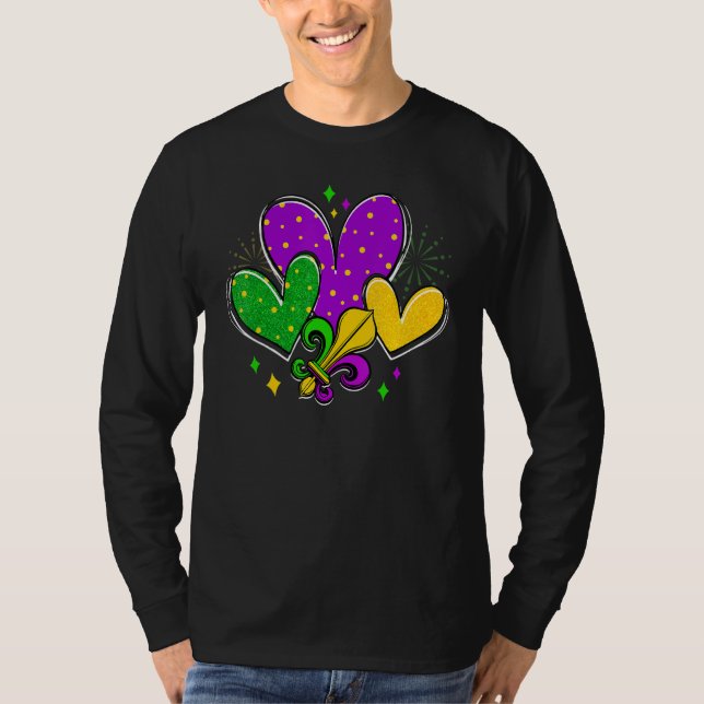 Camiseta Mardi Gras Hearts Love Mardi Gras Fleur De Lys Fes (Frente)