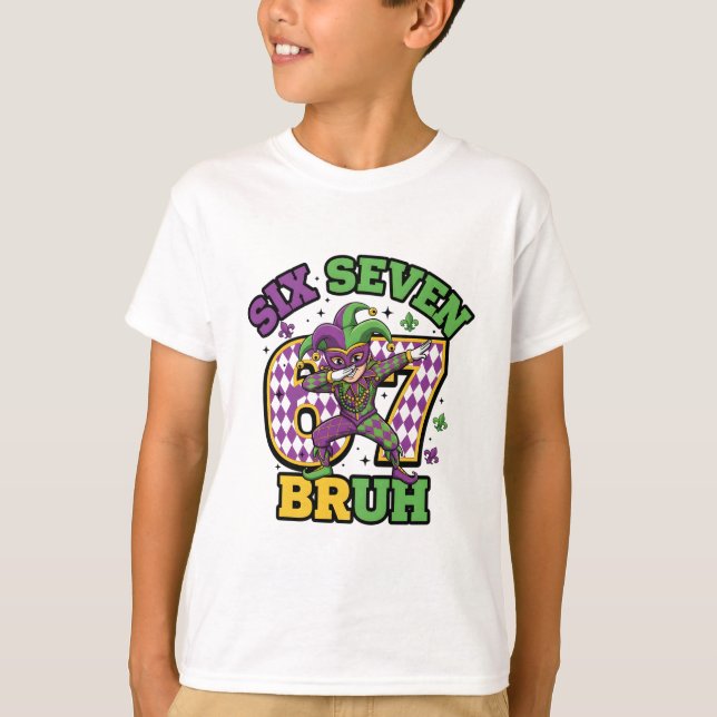 Camiseta Mardi Gras Kids Dabbing Jester Six Seven Bruh (Frente)