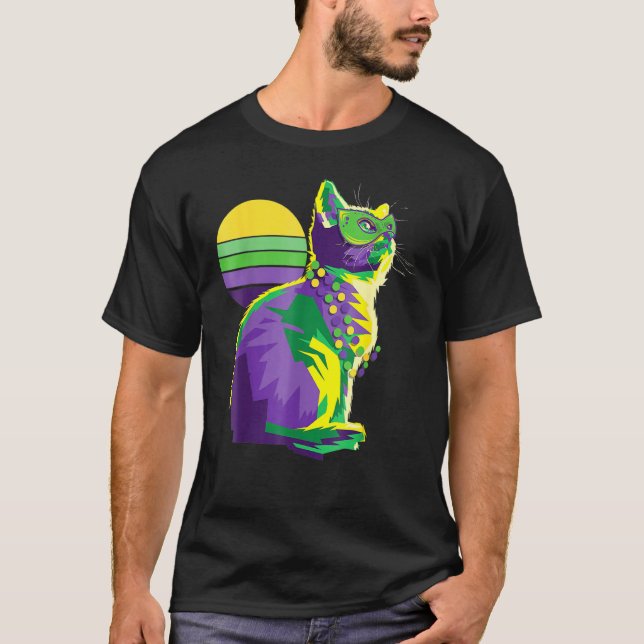 Camiseta Mardi Gras Kitten New Orleans Proprietário de Gato (Frente)
