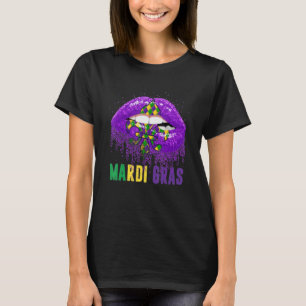Camiseta Mardi Gras Lábios Mardi Gras Carnival Costume Wom