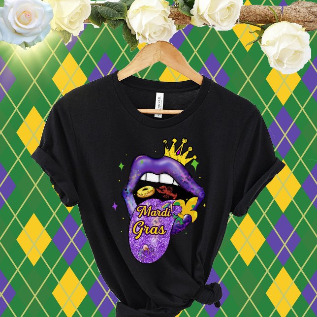 Camiseta Mardi Gras Lábios-Mardi Gras Miçangas Fat-Mardi Gr (Criador carregado)