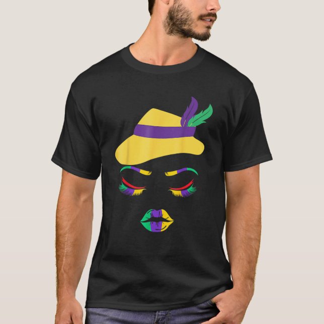 Camiseta Mardi Gras Lábios Mulher Carnavalesca Masquer (Frente)