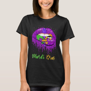 Camiseta Mardi Gras Lábios Queen Carnival Costume Purple &