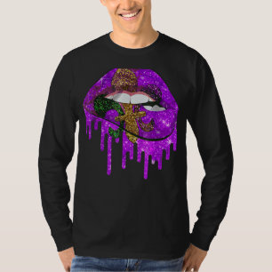 Camiseta Mardi Gras Lábios Queen Carnival Costume Purple & 