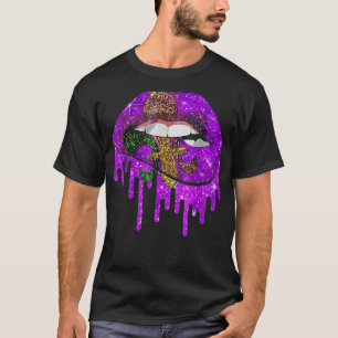 Camiseta Mardi Gras Lábios Queen Carnival Costume Purple & 