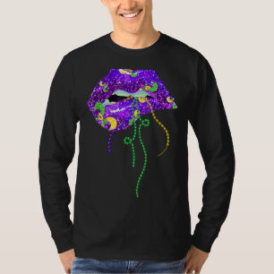 Camiseta Mardi Gras Lábios Rainha Carnaval Figurume Roxo E