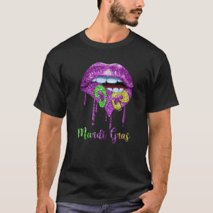 Camiseta Mardi Gras Lábios Rainha Carnaval Roxo