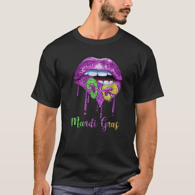 Camiseta Mardi Gras Lábios Rainha Carnaval Roxo (Frente)