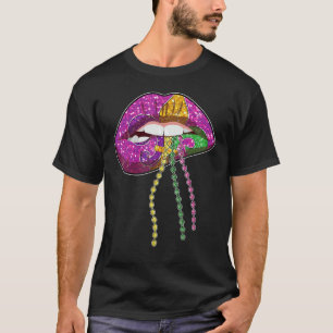 Camiseta Mardi Gras Lábios Rainha Carnaval Roxo e Dourado F