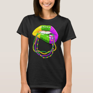 Camiseta Mardi Gras Lábios roupa de Miçanga Rainha para mul