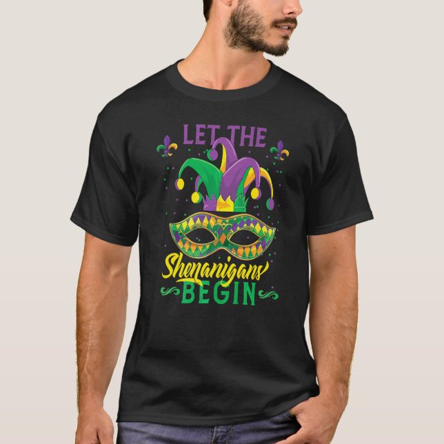 Camiseta Mardi Gras Let The Shenanigans Begin Masquerade Ca (Frente)