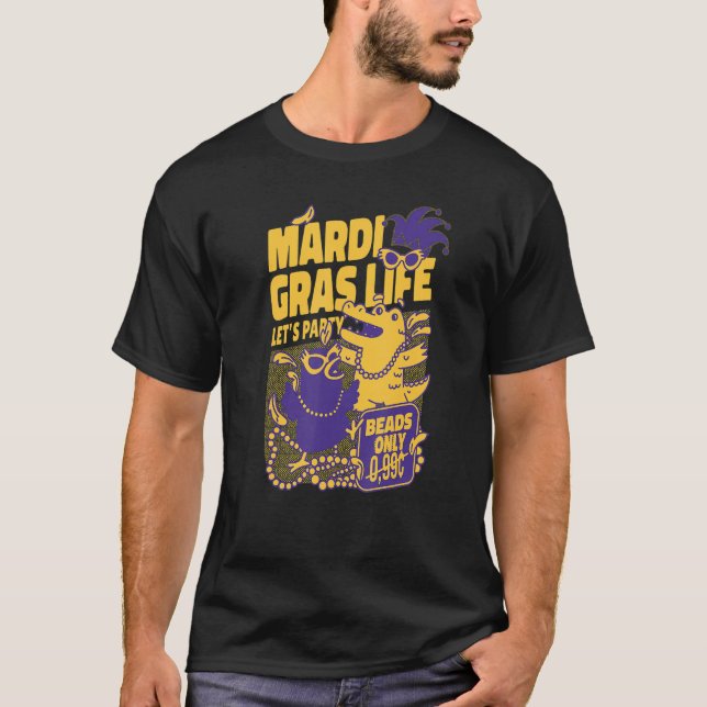Camiseta Mardi Gras Life Let's Party Gator Beads Carnival C (Frente)