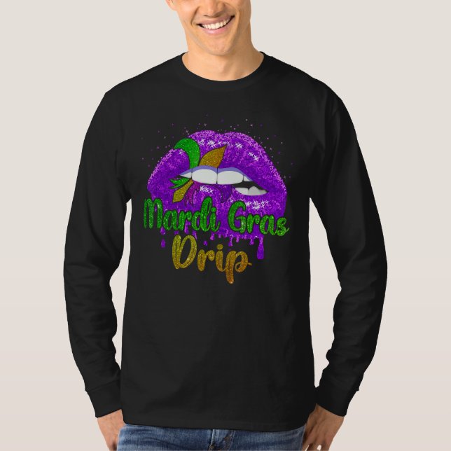 Camiseta Mardi Gras Lip Drivers Lábios Fleur De Lis (Frente)