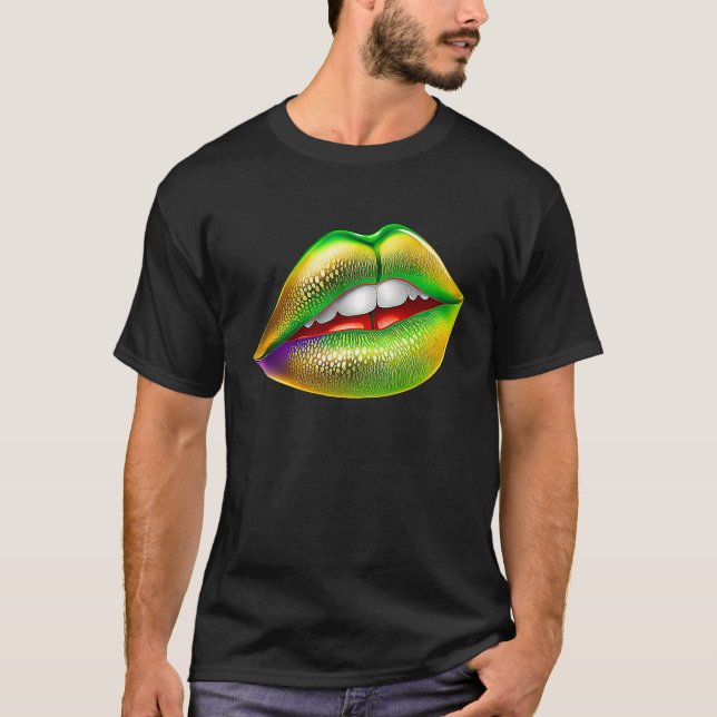 Camiseta Mardi Gras Lips Green Purple & Gold  1 (Frente)