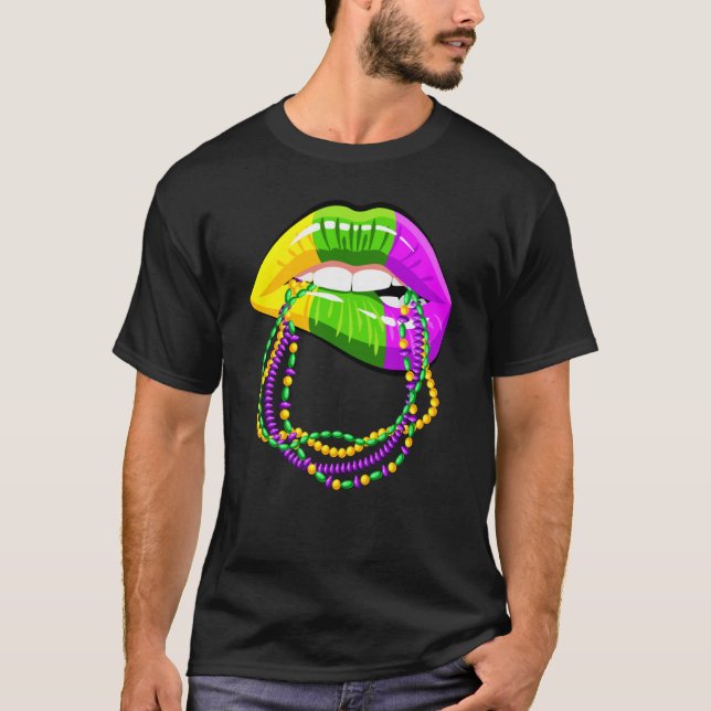 Camiseta Mardi Gras Lips Queen Beads outfit for women Carni (Frente)