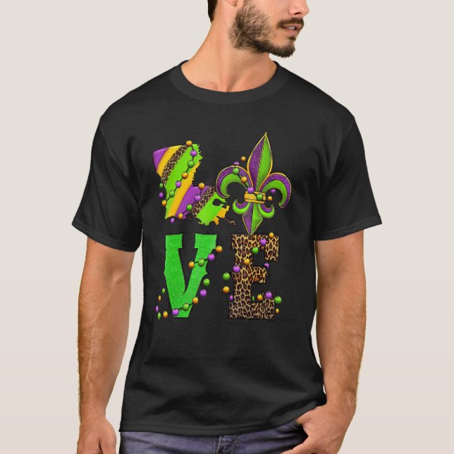 Camiseta Mardi Gras Love Fleur De Lis Leopard Costume (Frente)
