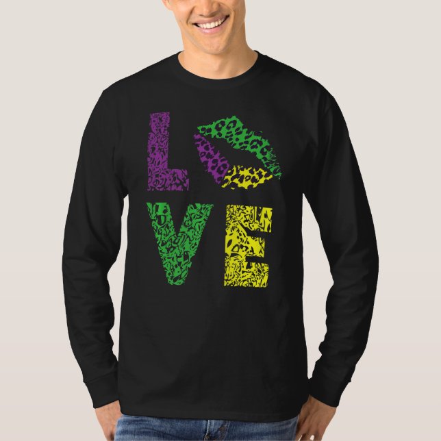 Camiseta Mardi Gras Love Lábios Festival de Carnaval (Frente)