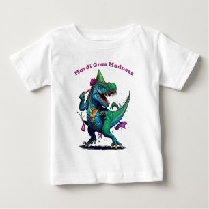 Camiseta Mardi Gras Madness T Rex Dinossaur Bead Mardi Graw