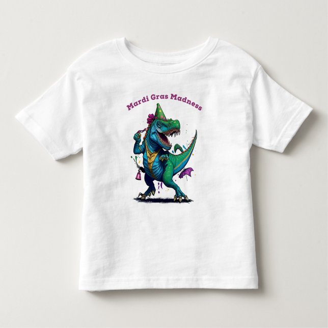 Camiseta Mardi Gras Madness T Rex Dinossaur Bead Mardi Graw (Frente)