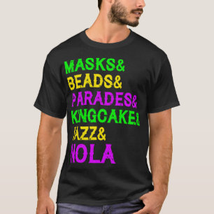 Camiseta Mardi Gras Máscara Miçanga Jazz Parade King Cake C