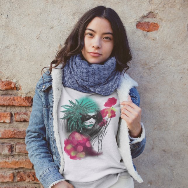 Camiseta Mardi Gras Mascarou Rapariga de Carnaval Nova Orle (Criador carregado)