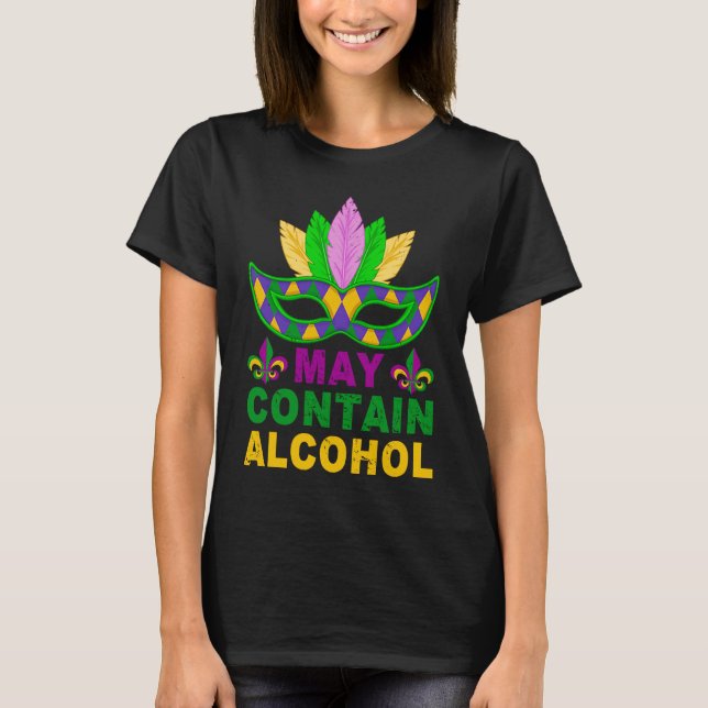 Camiseta Mardi Gras May Contém Álcool Mardi Gras Bebendo (Frente)