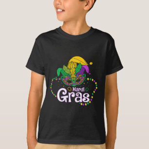Camiseta Mardi Gras Miçanga Máscara Penas Jester Mask Mardi