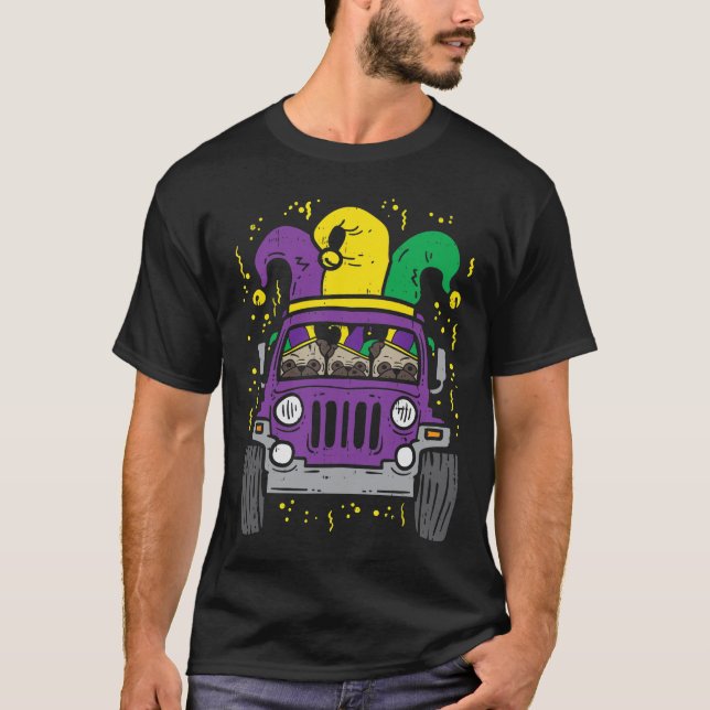 Camiseta Mardi Gras Monster Truck Jester Pug Carnaval O (Frente)