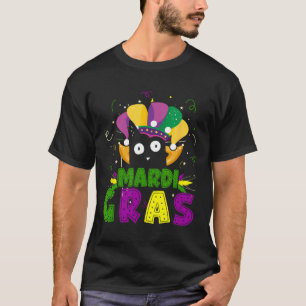 Camiseta Mardi Gras Negro Engraçado Gato Vestindo Palhaço C