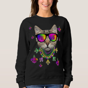 Camiseta Mardi Gras New Orleans Engraçado Gato Mascarado Óc