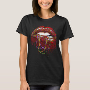Camiseta Mardi Gras Para Mulheres Lábios Rainha Figurino De