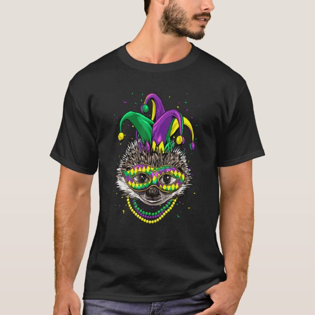 Camiseta Mardi Gras Party Carnival Jester Hedgehog Animal (Frente)
