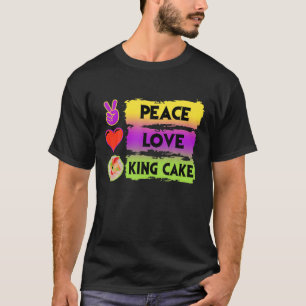 Camiseta Mardi Gras Peace Love King Cake Colorido Mardi Gra