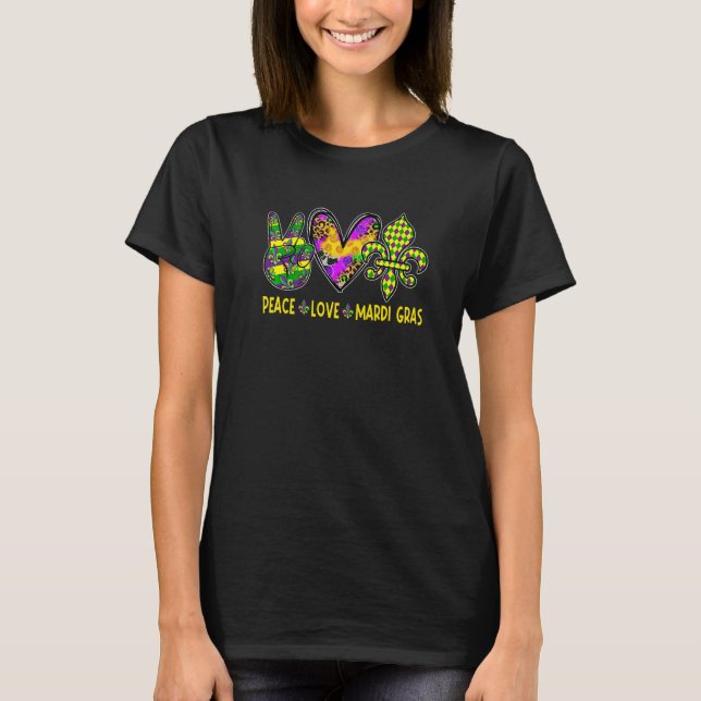 Camiseta Mardi Gras Peace Love Mardi Gras Funny Mardi Gras  (Frente)