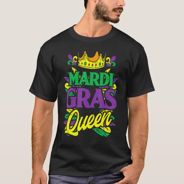 Camiseta Mardi Gras Queen Crown Mardi Gras Carnaval Mulhere (Frente)