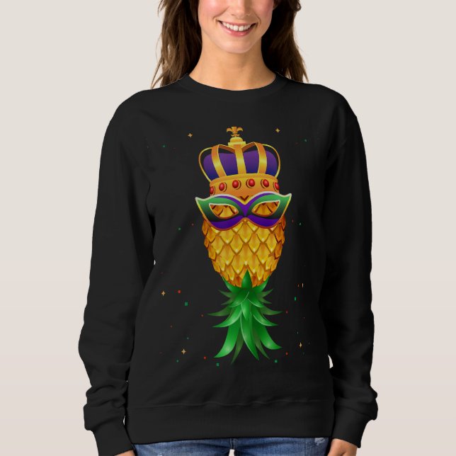 Camiseta Mardi Gras Queen Mask Swinger para Baixo Pineappl (Frente)