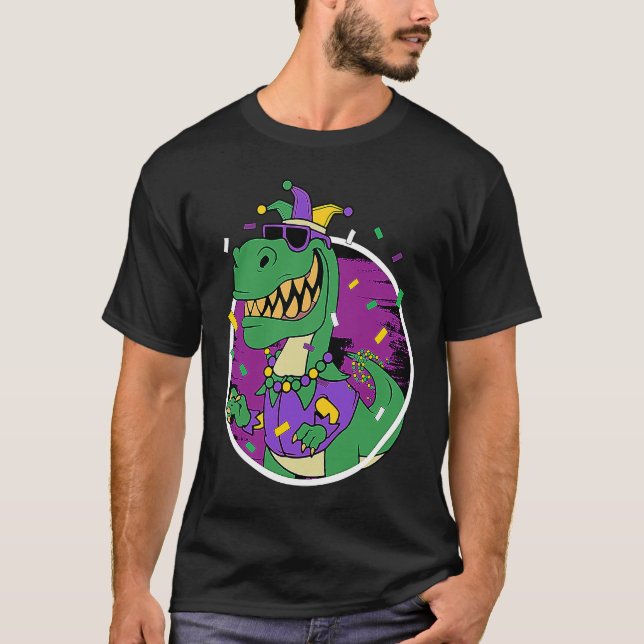 Camiseta Mardi Gras Rex Dinosaur Dino Mardi Gras Bead Costu (Frente)
