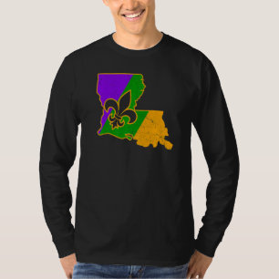 Camiseta Mardi Gras Shirt Fleur De Lis Louisiana Map Novo O