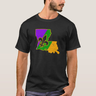 Camiseta Mardi Gras Shirt Fleur De Lis Louisiana Map Novo O