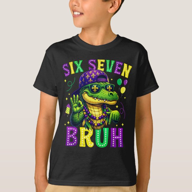 Camiseta Mardi Gras Six Seven Bruh Mardigator Alligator 6 7 (Frente)
