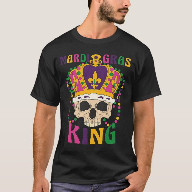 Camiseta Mardi Gras Skull Carnival King Mask Crown Miçanga  (Frente)