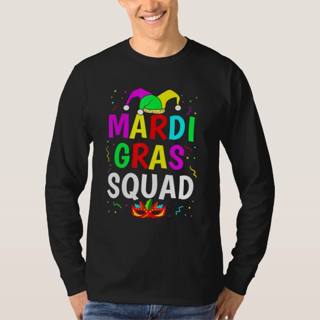 Camiseta Mardi Gras Squad Men Women Funny Mask Festival Par (Frente)