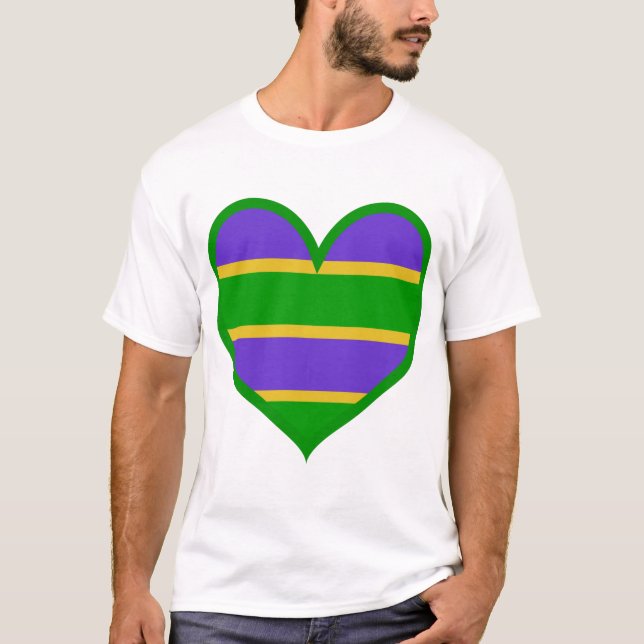 Camiseta Mardi Gras Striped Heart (Frente)