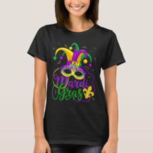 Camiseta Mardi Gras Tee For Women Kids Miçanga Mask Feath
