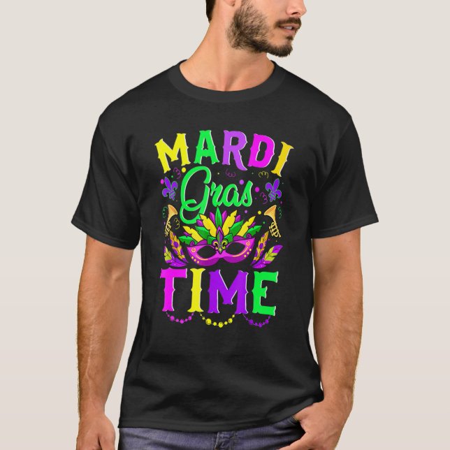 Camiseta Mardi Gras Time Feathering Krewes Máscara Mardi Gr (Frente)
