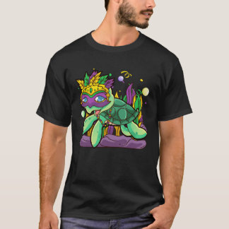 Camiseta Mardi Gras Turtle with beads & mask