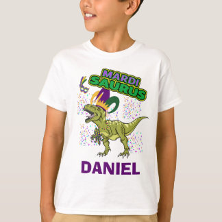 Camiseta Mardi Gras Tyrannosaurus COM NOMES PERSONALIZADOS